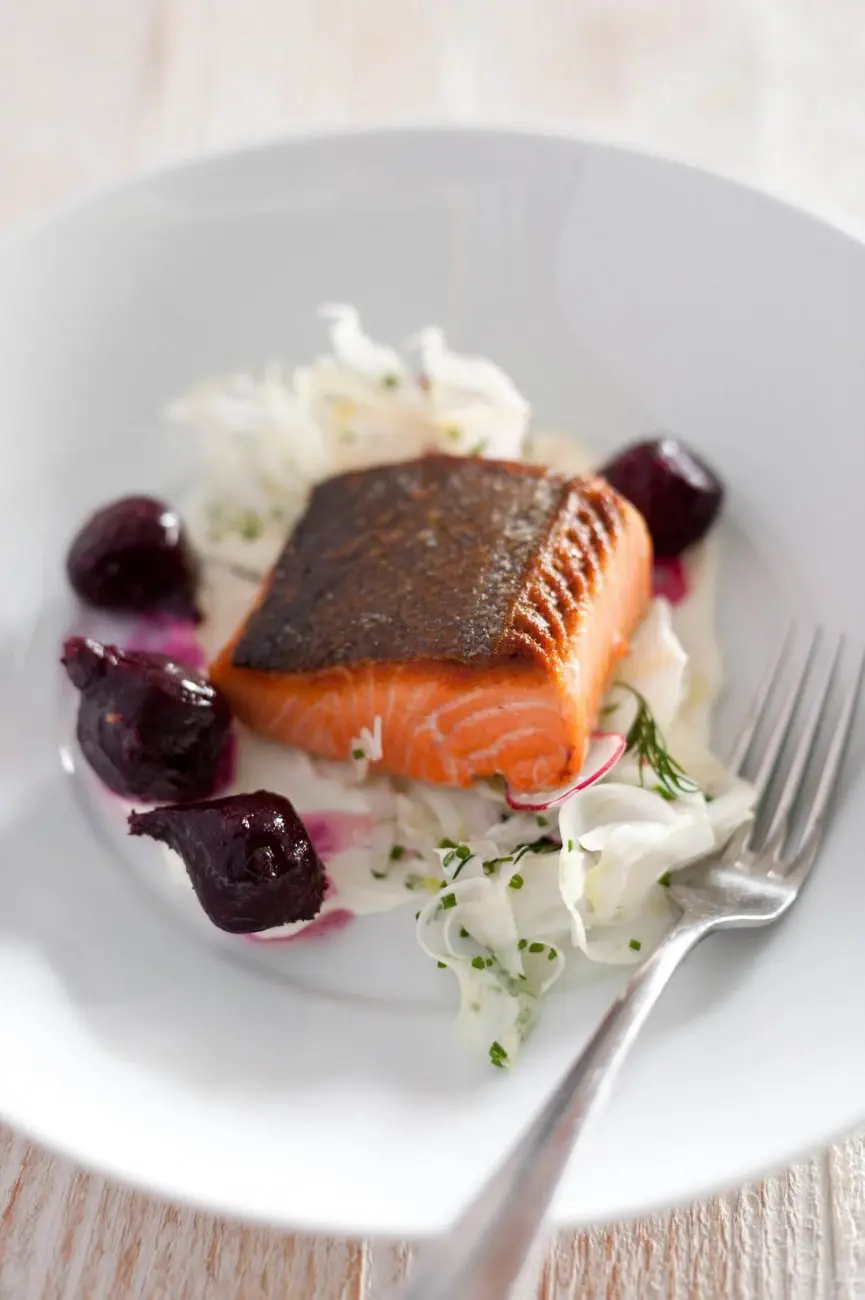 Pan Roast Salmon with Roasted Beetroot & Herbs