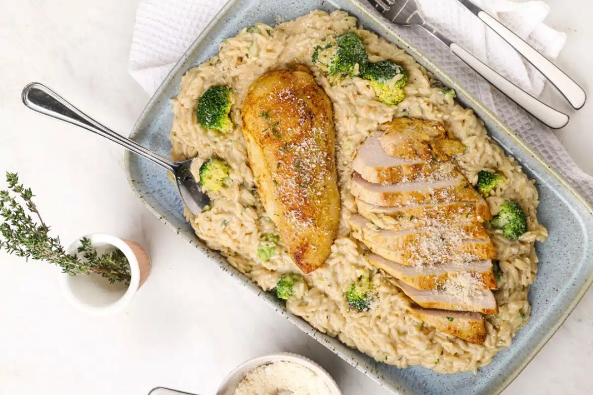 Greek Chicken Orzo with Broccoli