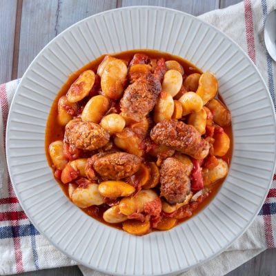 Baked Giant Beans in Tomato Sauce with Sausages