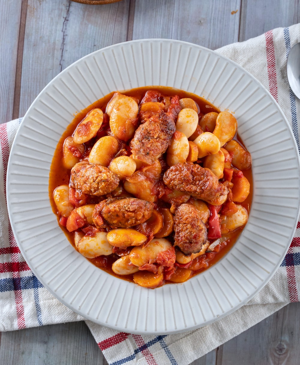 Baked Giant Beans in Tomato Sauce with Sausages