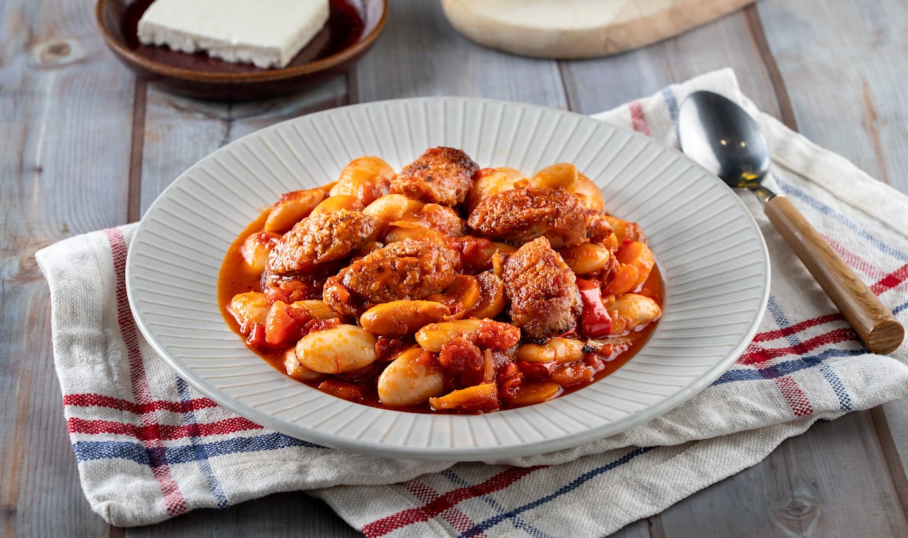 Giant Beans with Smoked Sausage in Tomato Sauce