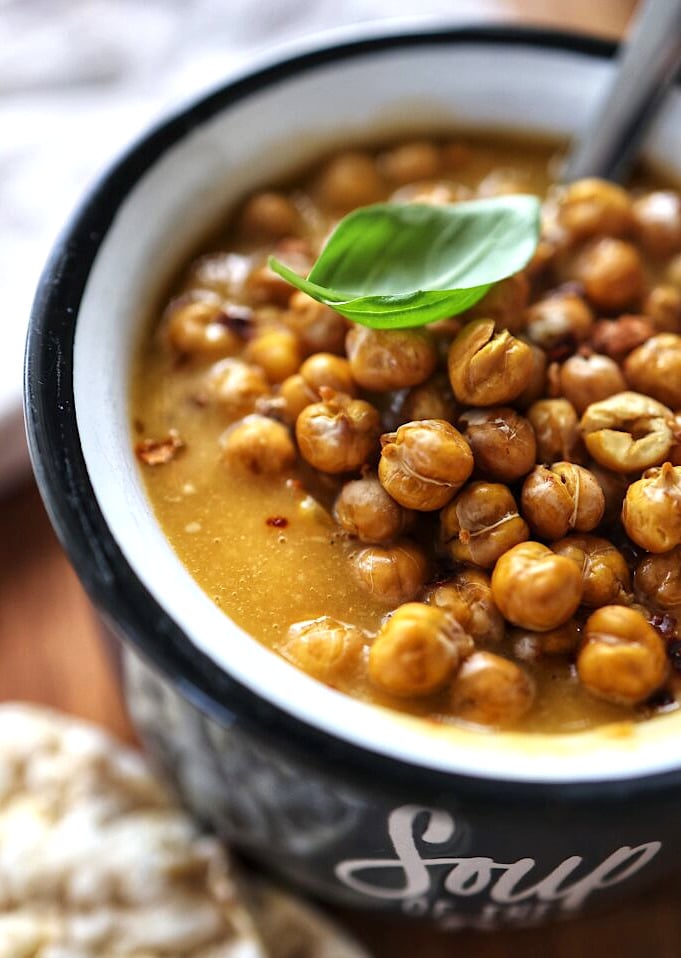 Creamy Celery Soup with Crispy Chickpeas