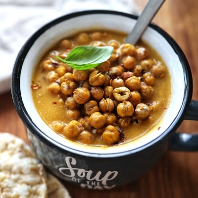 Creamy Celery Soup with Crispy Chickpeas