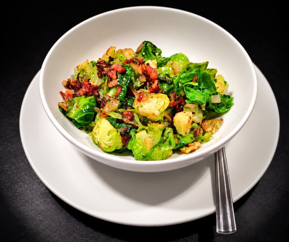 Glazed Brussels Sprouts with Crispy Bacon