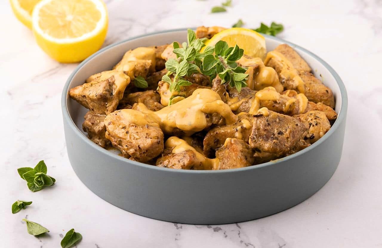 Greek Lemon & Mustard Sauteed Pork - Tigania