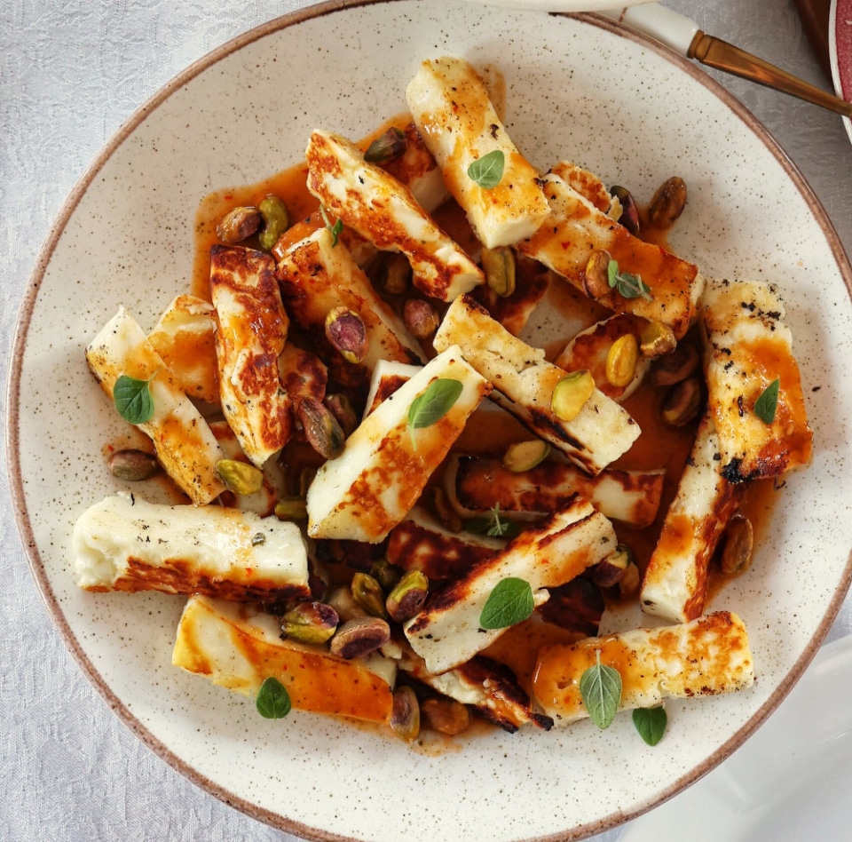 Halloumi with Pistachios & Orange Vinaigrette