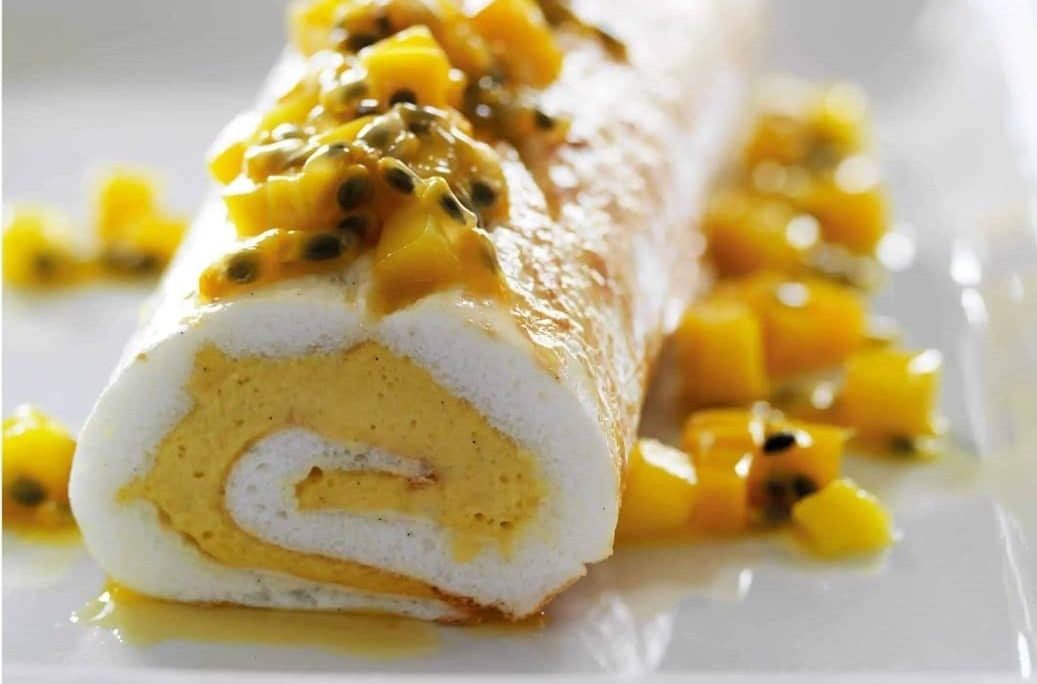 Mango & Passion Fruit Meringue Roulade