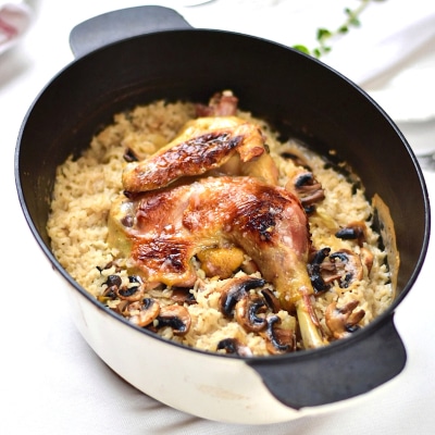 Oven-Baked Chicken with Rice and Mushrooms