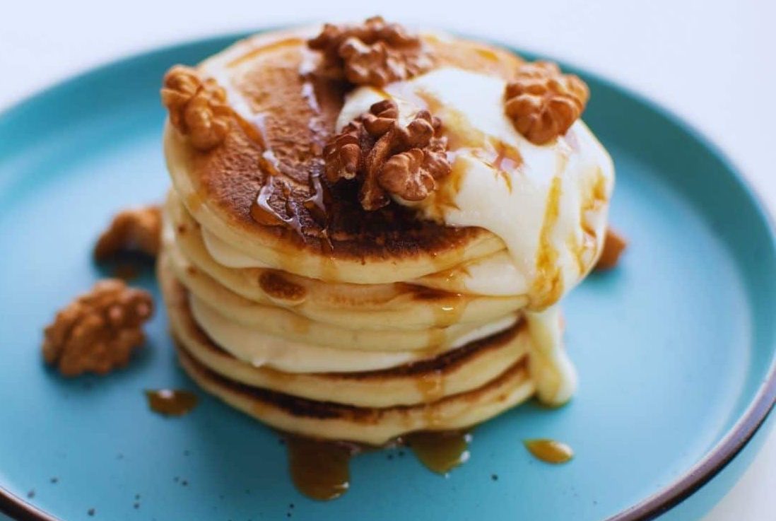 Pancakes with Brie, Honey and Walnuts