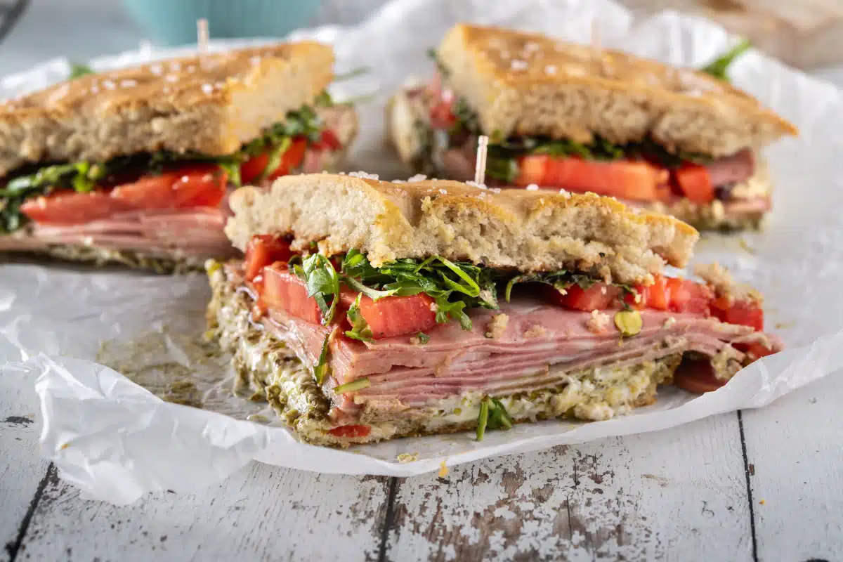 Sandwich with Basil Pesto and Mortadella