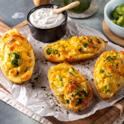 Stuffed Baked Potatoes with Broccoli & Cheddar
