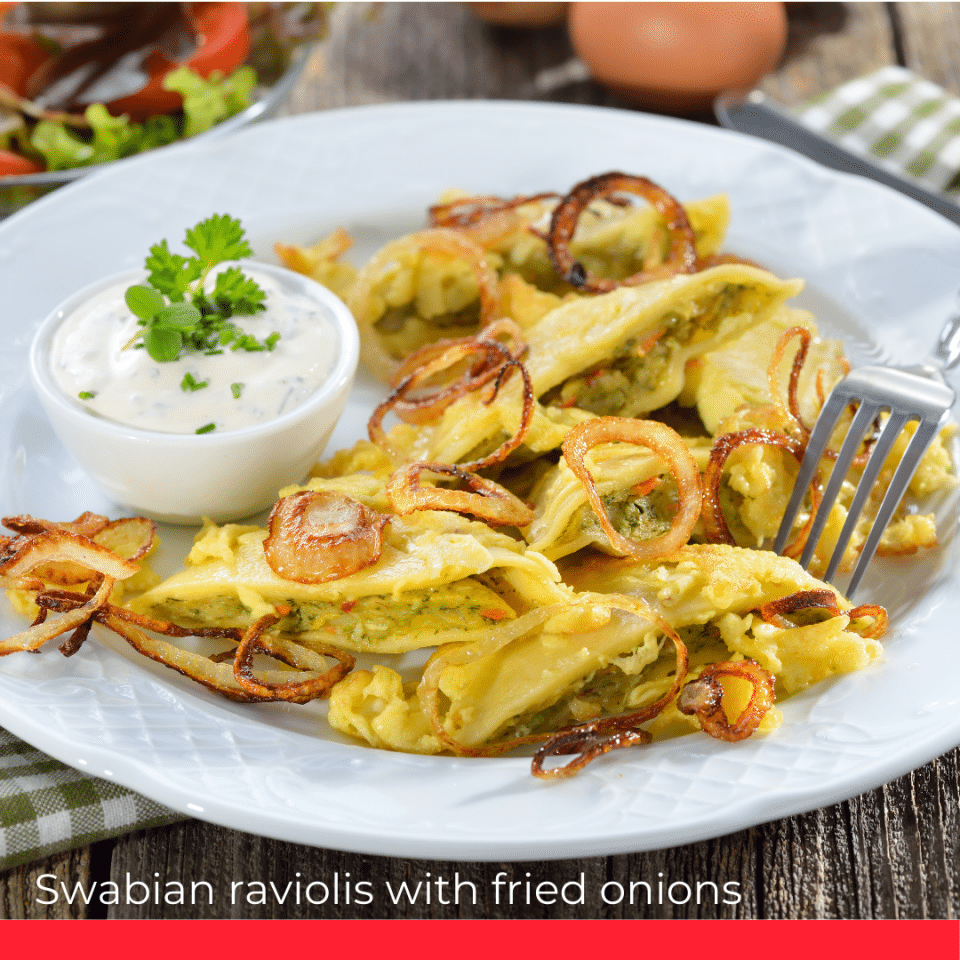 Swabian raviolis with fried onions.