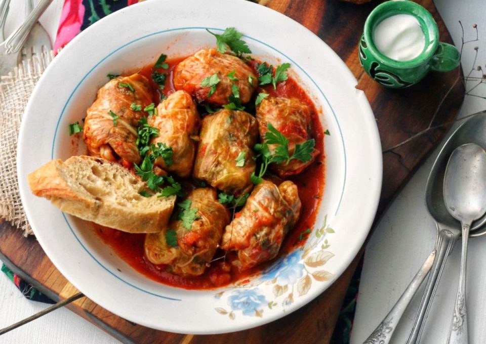 Vegetarian Mushroom-stuffed Cabbage Rolls