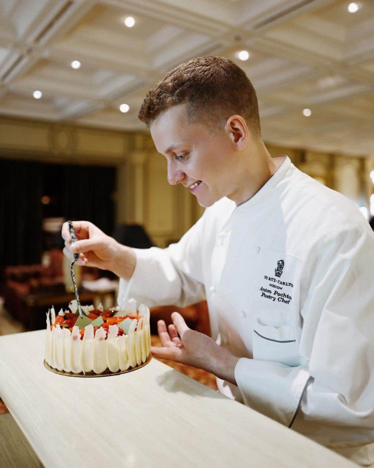 Chef Anton Pochtar preparing a dessert