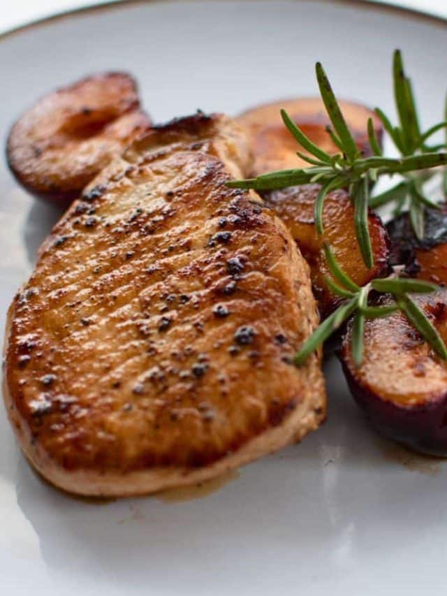 Pan-Fried Pork Chops with Plums & Rosemary Recipe