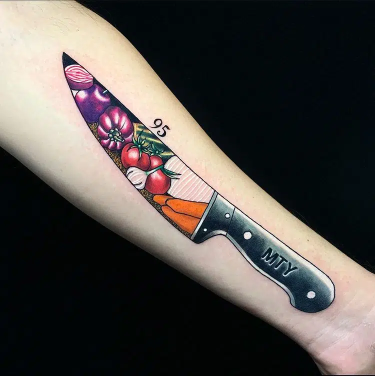 Tattoo uploaded by Ioannis  One of my favourite custom designs Chefs  Knife with Xray blade chef knife blackwork  Tattoodo