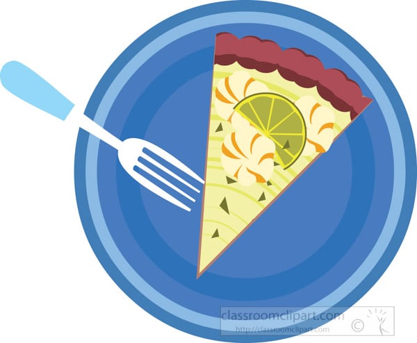 Single piece of keylime pie on a plate with fork; Clip art credit: classroomclipart.com