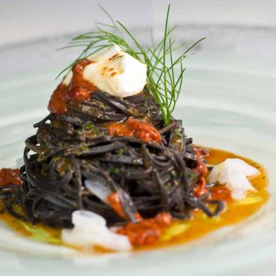 Black Spaghetti w/ Sea Urchins, Ricotta & Cuttlefish